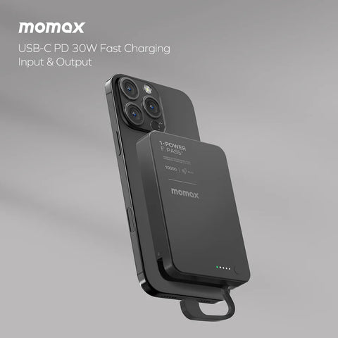 Momax 1-Power F.Pass+ 10000mAh 磁力帶線流動電源 (CCC 認證)