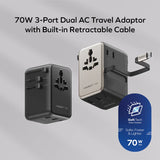 MOMAX 1-World²⁺ 70W 伸縮充電線三接口雙 AC 旅行充電插座